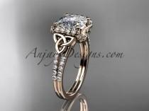wedding photo -  14kt rose gold diamond celtic trinity knot wedding ring, engagement ring with Cushion Cut Moissanite CT7148