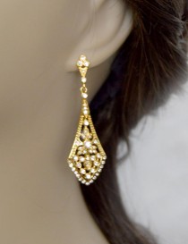 wedding photo - Gold Bridal Chandelier earring, Gold wedding jewelry, Gold earrings, Crystal chandelier earrings,Art deco earrings,Bridal accessories