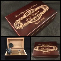wedding photo - Custom Engraved Cigar Humidor, Personalized Cigar Box, Cigar Storage, Holds 15 Cigars + More, Mahogany Box, Groomsmen Best Man Gift Father's