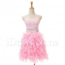 wedding photo -  Cute Strapless Sweetheart Beaded Ruffled Pink Short Prom Dress