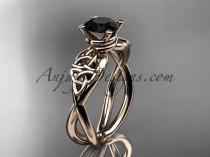 wedding photo -  14kt rose gold celtic trinity knot engagement ring, wedding ring with a Black Diamond center stone CT770