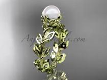 wedding photo -  14k yellow gold diamond pearl vine and leaf engagement ring AP124