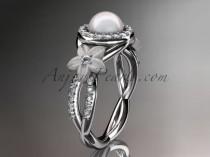 wedding photo -  14kt white gold diamond floral wedding ring, engagement ring AP127