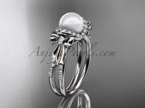 wedding photo -  Platinum diamond pearl wedding ring, engagement ring AP155