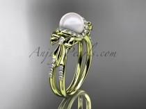 wedding photo -  14k yellow gold diamond pearl wedding ring,engagement ring AP155