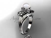 wedding photo -  platinum diamond pearl unique engagement ring, wedding ring AP159