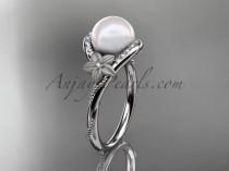 wedding photo -  Platinum diamond leaf and vine, floral pearl wedding ring, engagement ring AP166