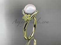 wedding photo -  14k yellow gold diamond leaf and vine, floral pearl wedding ring, engagement ring AP166