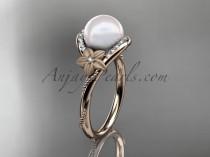 wedding photo -  14k rose gold diamond leaf and vine, floral pearl wedding ring, engagement ring AP166