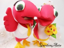 wedding photo - wedding cake topper--Love MASCOT  with circle clear base -- Custom Liverpool Mighty Red Mascot Couple