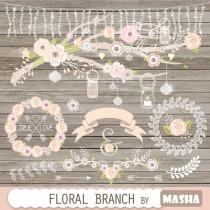 wedding photo - Wedding floral branch: "FLORAL BRANCH CLIPART" with branch clipart, wreath clipart, ribbon banner for wedding invitation, baby shower invite