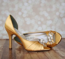 wedding photo - Custom Wedding Shoes - Mango D'Orsay Style Peeptoe Wedding Shoes with Pearl and Rhinestone Adornment