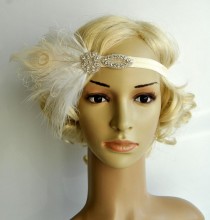 wedding photo - Flapper Feather Headband,The Great Gatsby 1920s Flapper rhinestone Headband, Vintage Inspired,Feather, Art Deco headband
