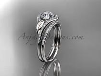 wedding photo -  Platinum diamond leaf wedding set, engagement set with a "Forever Brilliant" Moissanite center stone ADLR334