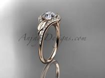 wedding photo -  14kt rose gold diamond leaf wedding ring, engagement ring with a "Forever Brilliant" Moissanite center stone ADLR334