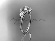wedding photo -  14kt white gold diamond leaf wedding ring, engagement ring with a "Forever Brilliant" Moissanite center stone ADLR334