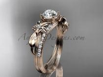wedding photo -  14kt rose gold diamond leaf and vine wedding ring, engagement ring with a "Forever Brilliant" Moissanite center stone ADLR331