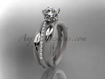 wedding photo -  14kt white gold diamond leaf and vine wedding ring, engagement ring a "Forever Brilliant" Moissanite center stone ADLR329