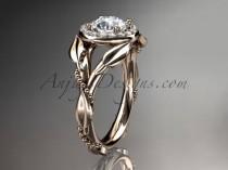 wedding photo -  14kt rose gold diamond leaf and vine wedding ring, engagement ring with a "Forever Brilliant" Moissanite center stone ADLR328