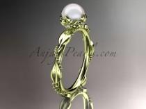 wedding photo -  14kt yellow gold diamond pearl unique engagement ring AP178