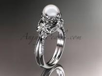 wedding photo -  14kt white gold diamond pearl unique engagement ring, wedding ring AP220
