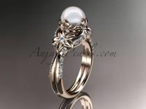 wedding photo -  14kt rose gold diamond pearl unique engagement ring, wedding ring AP220