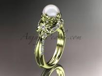 wedding photo -  14kt yellow gold diamond pearl unique engagement ring, wedding ring AP220