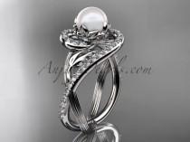 wedding photo -  Platinum diamond pearl unique engagement ring AP222