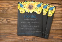 wedding photo - Sunflower I Do BBQ Invitation Chalkboard Watercolor Sunflower Invitation Calligraphy Wedding Invitation, Yellow, Blue - Sunflower Collection