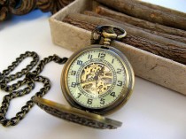 wedding photo - Pocket Watch - Antique Bronze includes 15" Pocket Watch Chain - Mechanical Watch - Steampunk - Groomsmen Gift - Watch - Item MPW780