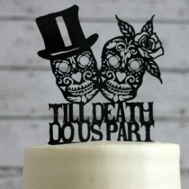 wedding photo - Day Of The Dead Wedding Cake Topper - Skeleton, Sugar Skull, Halloween, Zombie Wedding