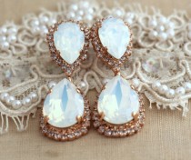 wedding photo -  White Opal Chandelier earrings, Bridal Opal earnings, Bridal earrings, Rose Gold chandelier dangle earrings, Swarovski Chandelier earrings.