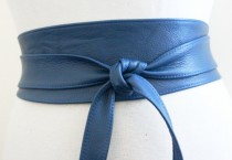wedding photo - SALE! Blue Leather Obi Belt 