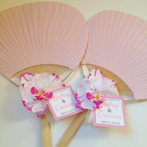 wedding photo - Paddle Fan with Orchid, Rainbow Paddle Fan, Beach Wedding Fan, Hand Fan, Fan Program
