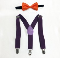 wedding photo - bow tie and suspenders, orange bowtie, purple suspenders, toddler's bowtie and suspenders set - for weddings, parties and birthdays