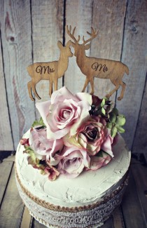 wedding photo - Deer-bride-groom-wedding-cake Topper-lover-hunting-hunter-camouflage-rustic-deer On Sticks-Mr And Mrs-custom-set-groom's Cake-animal-buck