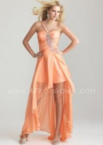 wedding photo -  Peach Night Moves 6701 One Shoulder High Low Jeweled Prom Dress