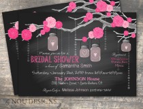 wedding photo - Roses on Branch with Hanging Mason Jars Chalkboard Bridal Shower or Wedding Invitation Card- Printable File