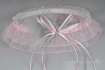 wedding photo - Wedding Garter in Pale Pink and Silver with Swarovski Crystal and Marabou Feathers