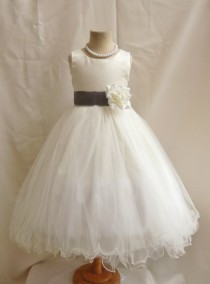 wedding photo - Flower Girl Dresses - IVORY with Gray Dark (FD0FL) - Wedding Easter Junior Bridesmaid - For Children Toddler Kids Teen Girls