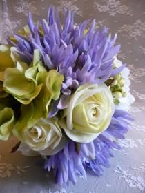 wedding photo - Cornflower Rose and Hydrangea Bouquet Bunch Periwinkle Blue Ivory Lime Green Silk Flowers for Home Decor Weddings, Shabby Crafts Decoration