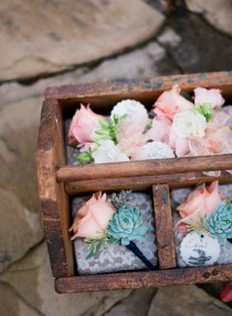 wedding photo - Rose And Succulent Boutonnieres