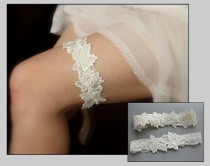 wedding photo - Lace Bridal Garter SET - Wedding Garters in Ivory or White - Venice Lace - Vintage Inspired Bridal Accessories - "Brynn"