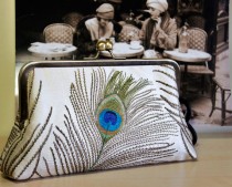 wedding photo - EllenVintage Peacock Embroidered Silk Clutch in Ivory (choose your color), Wedding clutch, Bridal clutch, Bridesmaid clutch, Evening bag