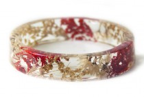 wedding photo - Real Dried Flower Jewelry- Resin Bangle- Tan Flower Bracelet- Tan Jewelry -Beige Resin Jewelry -Red Flower Jewelry