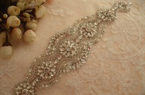 wedding photo - Rhinestone Applique with Pearls , Beaded Bridal Applique for Wedding Sash Bridal Belt