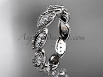 wedding photo - Platinum diamond leaf wedding ring, nature inspired jewelry ADLR241