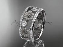 wedding photo -  Platinum diamond flower wedding ring, engagement ring ADLR239
