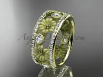 wedding photo -  14k yellow gold diamond flower wedding ring, engagement ring ADLR239