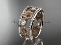 wedding photo -  14k rose gold diamond flower wedding ring, engagement ring ADLR239